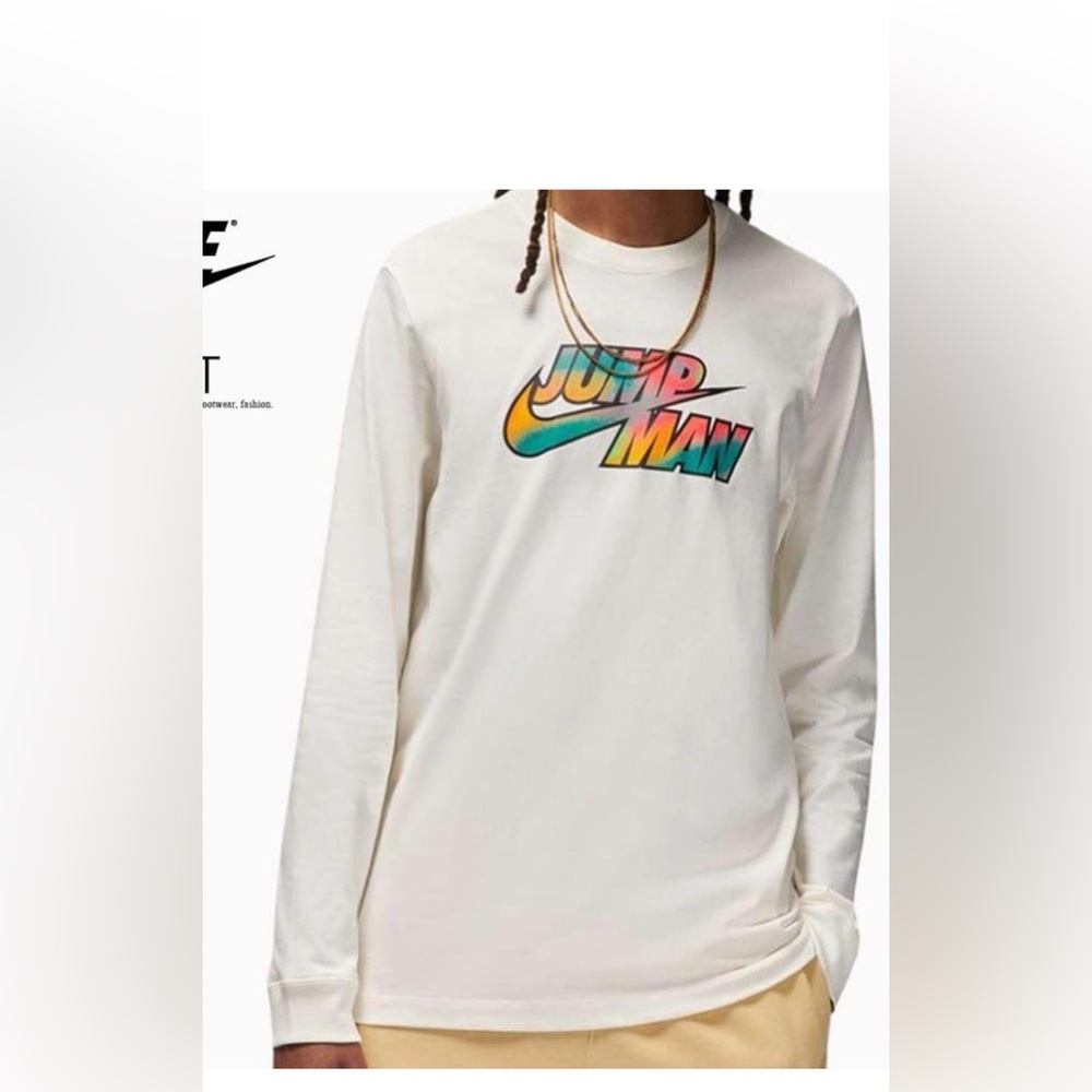 Nike Cream Long Sleeve Tee with Multicolor Jumpman Gradient - Picture 2 of 5